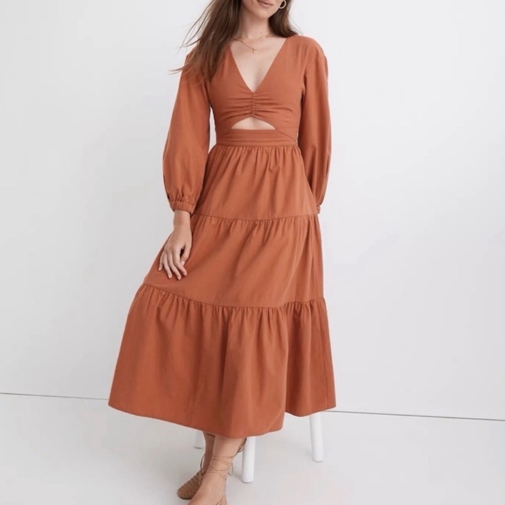 Madewell Terracotta Long Sleeve Dress with Cutout